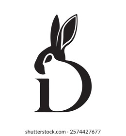 Minimalist Bunny Head Logo Design with Letter D