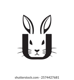 Minimalist Bunny Head Logo Design with Letter U