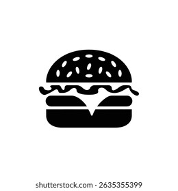 Minimalist burger icon displays bread, cheese and lettuce, perfect for logos and any culinary themed designs. Isolated on white background.