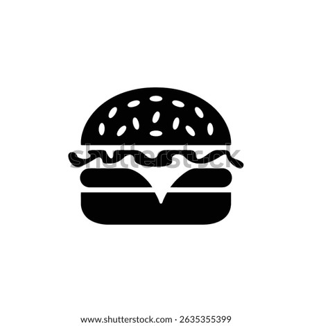 Minimalist burger icon displays bread, cheese and lettuce, perfect for logos and any culinary themed designs. Isolated on white background.