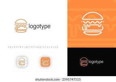Minimalist burger logo with dripping sauce effect, symbolizing delicious fast food and restaurant branding. Ideal for food delivery apps, cafes, fast-food chains, and dining services. Vector logo