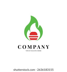 Minimalist burger logo with fire