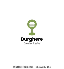 logotipo de hambúrguer minimalista com mapa de pino