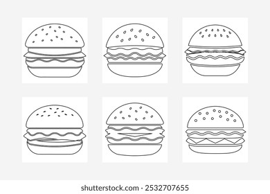 Minimalist Burger One Line Art Illustration on White Background – Perfect for Food Lovers and Branding