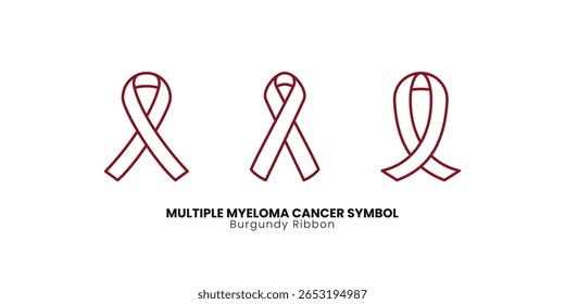 Minimalist burgundy ribbon outline vector symbols for Multiple Myeloma Cancer. Perfect for subtle awareness graphics and medical communication projects