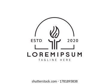 Minimalist burning Torch Fire Flame with Pillar column logo design Inspiration