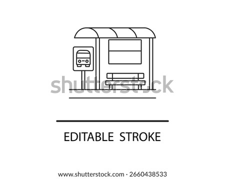 Minimalist bus stop line art illustration for transportation concepts and city planning projects with editable stroke for flexible design.