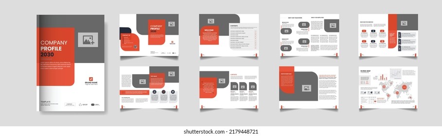 Minimalist business brochure template. 16 page corporate business template. Corporate brochure template design.  Agency and marketing brochure template.