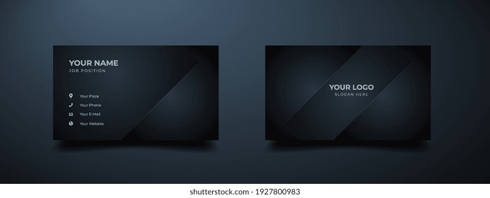 Minimalist business card design  Modern shape and abstract silver line  Luxury dark gradient background  Vector illustration print template 