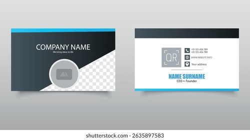 Minimalist Business Card Template. Black and Blue Corporate Design. Ideal for professional branding and corporate identity.