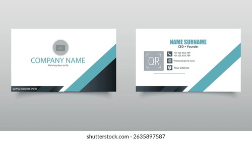 Minimalist Business Card Template. Black and Blue Corporate Design. Ideal for professional branding and corporate identity.