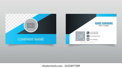 Minimalist Business Card Template. Black and Blue Corporate Design. Ideal for professional branding and corporate identity.