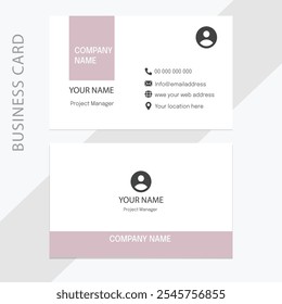 Plantilla minimalista de la tarjeta de visita con acentos de color rosa suave, con información de contacto, título del trabajo y nombre de la empresa. Ideal para profesionales que buscan un look limpio.