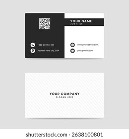 minimalist business card template white color black combination with QR code