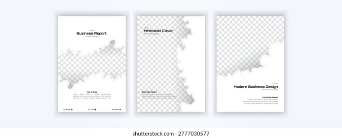 Minimalist business covers with clean white background and soft gray cloud edges