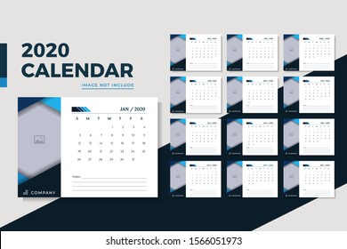 minimalist business desk calendar 2020 design template with  image concept, modern calendar style for company. minimal creative layout design with elegant and trendy color designs.