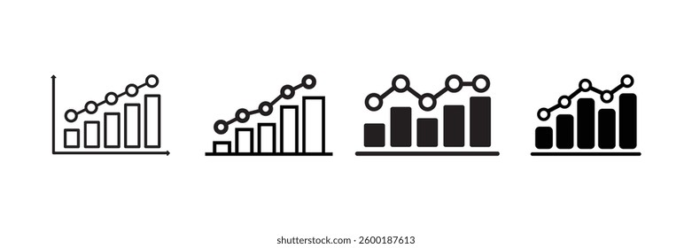 Minimalist business growth chart vector with bar and line graph in outline and silhouette style perfect for finance analytics statistics and data visualization design.