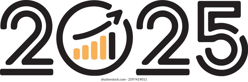 Minimalist business icon featuring the year 2025 with corporate elements like a briefcase, bar chart, or growth arrow. Clean and modern design, perfect for finance, startups, and corporate branding.