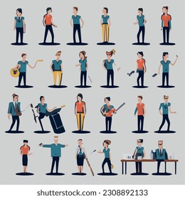 minimalist business people set. working employer set. businesspeople thinking working illustrated.