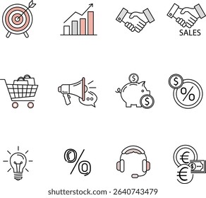 Minimalist business and sales icons for presentations, web, and apps.