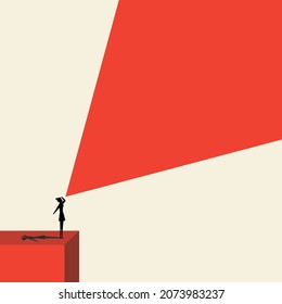 Minimalist business support,
girl looks into the distance, strong independent woman, businessman, problem solving, path to success, leadership. Vector