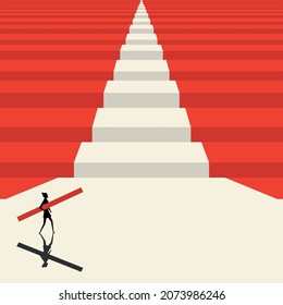 Minimalist business support,
a strong independent woman goes through difficulties, a businessman, a solution to a problem, the path to success, leadership. Vector