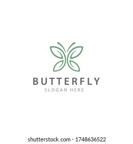 Minimalist Butterfly leaves flower logo line art vector