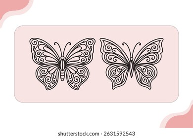 Minimalist Butterfly Line Art Icons on Pink Background – Vector Style Illustration on for a Butterfly Line Art Design.