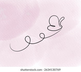 Minimalist butterfly line art on a soft pink watercolor background. Simple, elegant, and modern design.