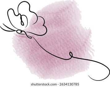 Minimalist butterfly line art with a pink watercolor background. Elegant and simple design.