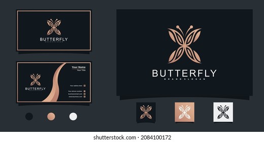 Minimalist butterfly logo design with modern concept and businnes card Premium vektor