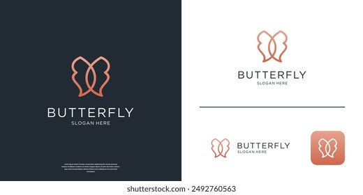 Minimalist butterfly logo with line art style. Infinity logo symbol for feminine design.