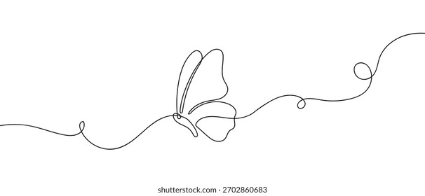 Minimalist butterfly, one continuous line outline isolated vector illustration.