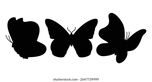 Minimalist Butterfly Silhouettes, 3 Black Vector Insect Designs.