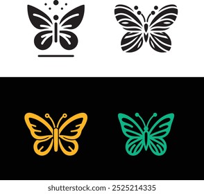 Conjunto minimalista de ícones de vetor borboleta, coleção moderna de símbolos borboleta, desenhos de logotipo de arte de linha borboleta.