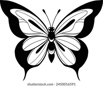 Minimalist Butterfly Vector line art, abstract drawing, decorative outline contour insect, exotic clip art