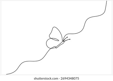 Minimalist butterfly vector in one line art in upward motion