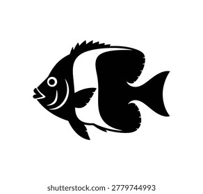 Minimalist Butterflyfish Silhouette Vector - Modern Tropical Marine Life Icon for Aquarium Branding, Seafood Logo, and Aquatic Design - Isolated on White