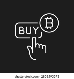 Minimalist Buy Button with Hand Click and Bitcoin Coin Line Icon, Modern Cryptocurrency Exchange Trading Platform, Online Fintech Pay with Crypto, and Blockchain Wallet Transaction Vector.