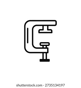 A minimalist C clamp icon outlined in black on a white background, perfect for tool and hardware concepts.