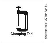 Minimalist C Clamp Tool Icon Silhouette Isolated on White Background