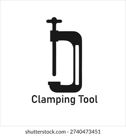 Minimalist C Clamp Tool Icon Silhouette Isolated on White Background