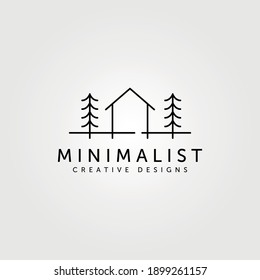 minimalist cabin house logo line art cottage symbol vector illustration design