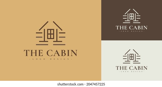 Minimalist Cabin Logo Design with Line Style. Cottage Village Logo