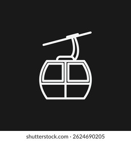 Minimalist Cable Car Icon White on Black Geometric Line Art Design