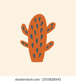 A minimalist cactus design with earthy tones. Vector hand drawn illustration in freehand style