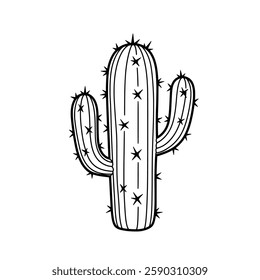 Minimalist Cactus Line Drawing, Black and White Succulent Illustration, Hand-Sketched Desert Plant Outline for Nature-Inspired, Southwestern, and Western Style Design Concepts