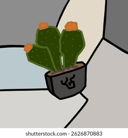 Minimalist Cactus in Pot with Symbol