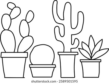 Minimalist Cactus and Succulent Line Art Set