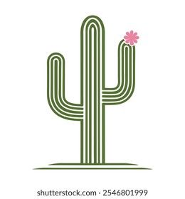 Minimalist Cactus Vector Illustration with Flowers.